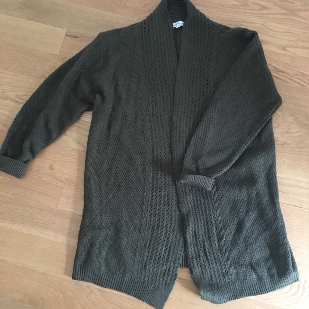 Olive Open Cardigan Waffle Weave